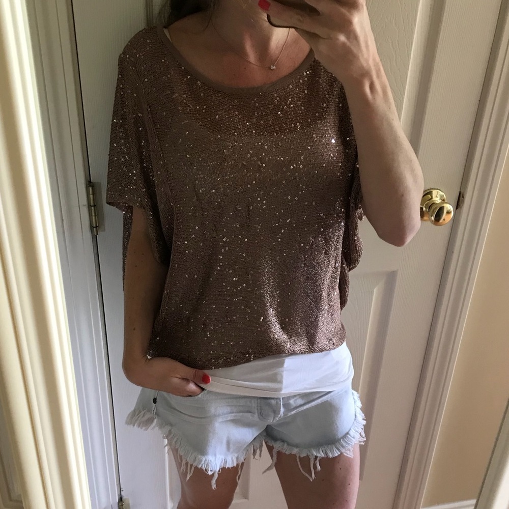 Brown and gold flowy boatneck top
